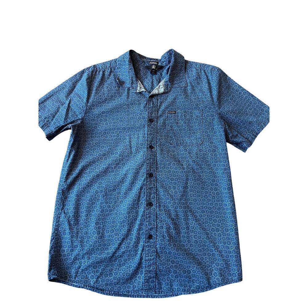 Men's Volcom Modern Fit Button Up, Large, Blue, Short Sleeve, Floral/Pattern